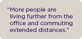 More people are living further from the office and commuting extended distances.