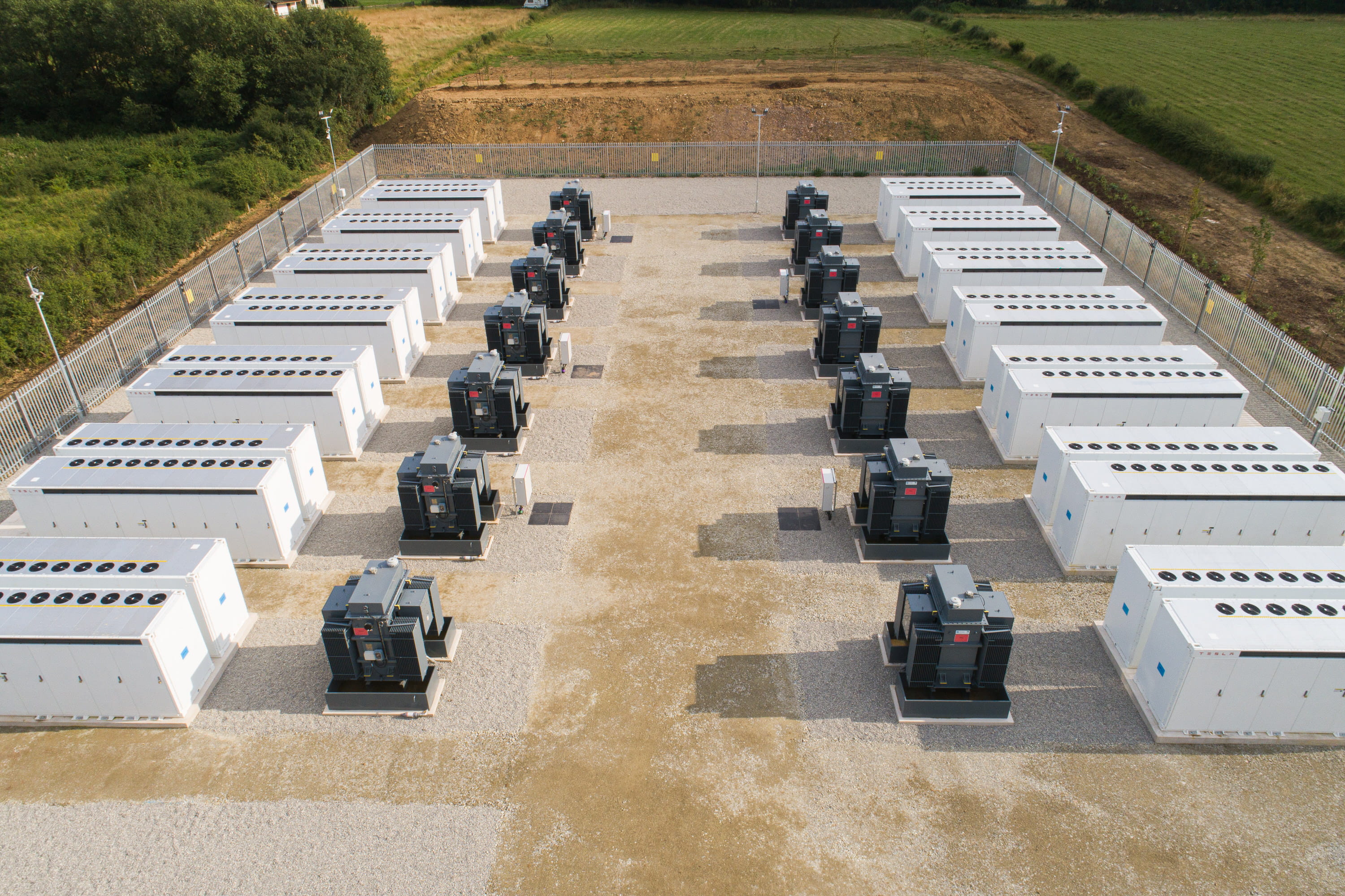 Two rows of large 100MW batteries