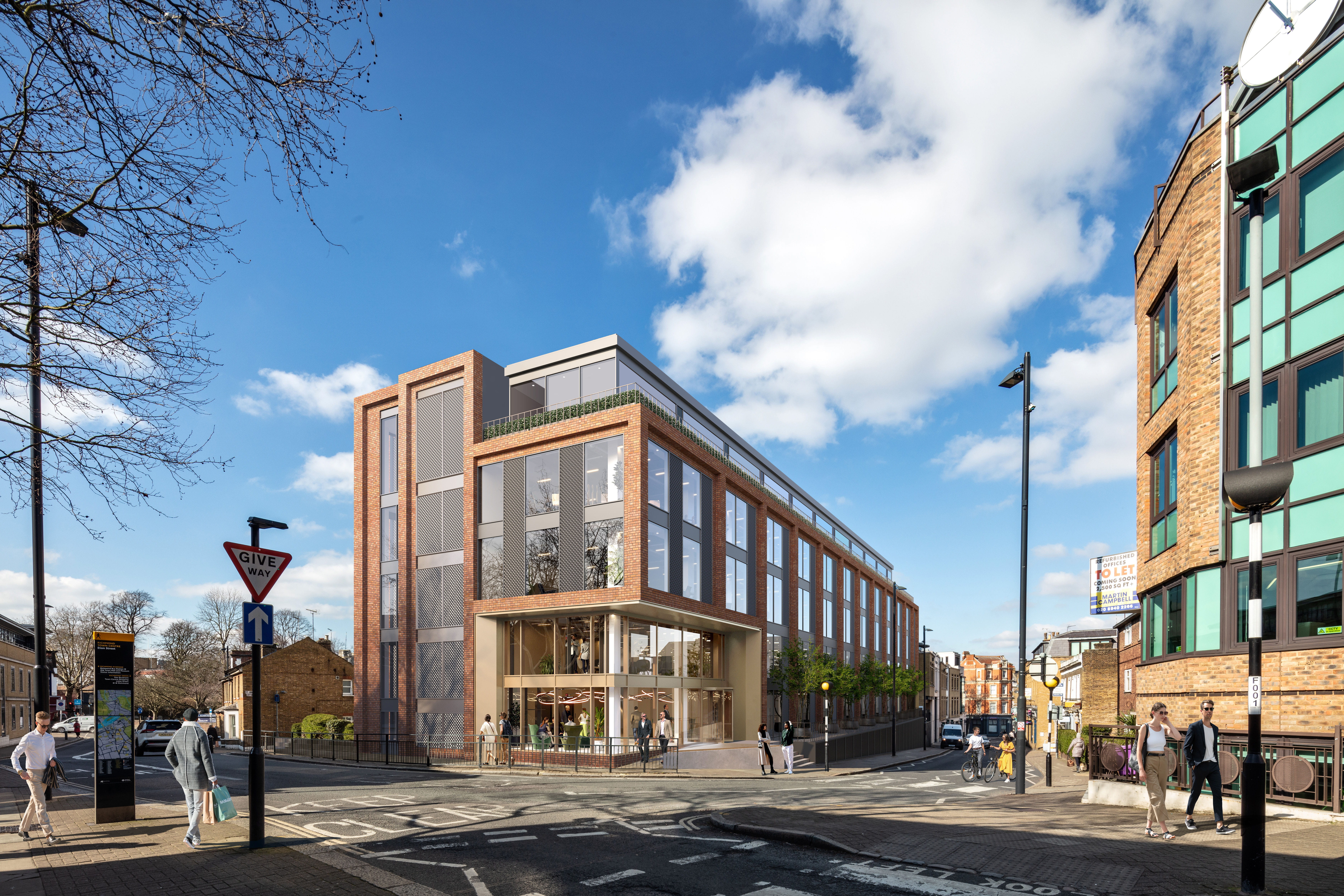 Graphical depiction of a newly refurbished grade A office building in Richmond